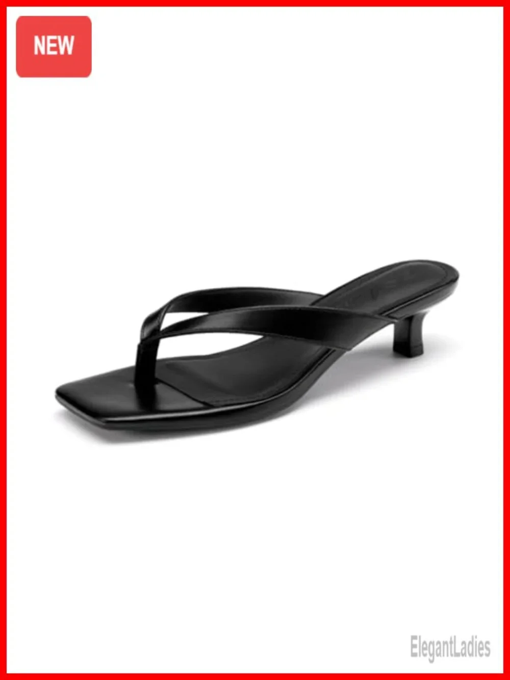 Square Toe Kitten Heel Flip Flop Sandals - Low Heel Slip On Thong Sandals